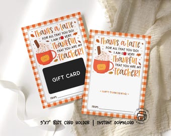 Thanksgiving Teacher Gift Card Holder: Printable Coffee Appreciation Card