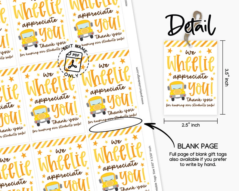 School Bus Driver Appreciation Tag Printable, We Wheelie Appreciate You Bus Driver Thank You Tags, Bus Driver Gift Tag, Bus Driver Thanks