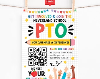 School PTO PTA Flyer Template, Editable Canva School Poster Printable, Parent Teacher Organization Recruitment Sign, Volunteer Sign Up Form