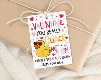 Rubber Duck Valentine's Day Gift Tags Printable, Kids Classroom Favor, Digital Download