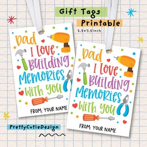 Étiquettes cadeaux fête des pères à imprimer, papa j'aime créer des souvenirs avec vous, téléchargement immédiat sur le thème de l'outil, étiquette cadeau enfants à papa, créations DIY