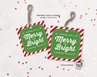 Merry and Bright Christmas Gift Tags, Holiday Treat Labels (Digital Download)