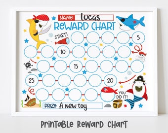 Pirate Shark Reward Chart for Kids, Simple Kids Reward Chart, Cute Pirate Shark Sticker Chart - INSTANT DOWNLOAD