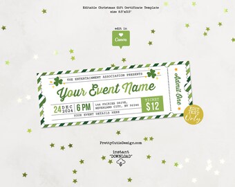 St Patricks Day Event Ticket Template, Event Ticket Design, Raffle Ticket School Fundraiser Editable Coupon Ticket, Community Event Tickets