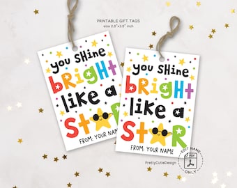 You Shine Bright Like a Star Gift Tags, Last Day of School Printable Tags, End of Year Student Gift Tag, Encouragement Favor Tag