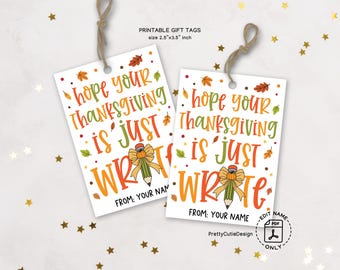 Thanksgiving Gift Tags Printable: Teacher Appreciation Favor for Classroom and Staff