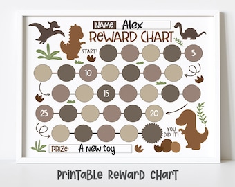 Dinosaur Reward Chart For Kids, Simple Kids Reward Chart, Sticker Chart - INSTANT DOWNLOAD