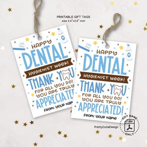 Etiquetas de presente para a semana do higienista dental para impressão, etiquetas de agradecimento para a equipe odontológica, etiquetas de agradecimento para higienistas, etiquetas de presente para consultório odontológico