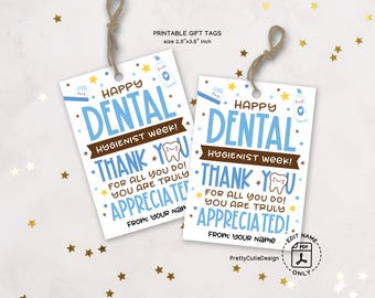 Dental Hygienist Week Gift Tags Printable, Thank You Tags for Dental Staff, Appreciation Tags for Hygienists, Dental Office Gift Tags
