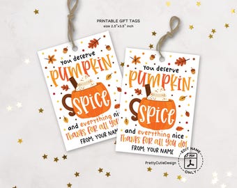 Thanksgiving Gift Tags Printable, Pumpkin Spice Tags for Coworker Appreciation, Fall Office Party Favors