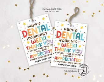 Dental Hygienist Week Gift Tags Printable, Dental Staff Thank You Tags, Appreciation Gift Tags, Dental Office Treat Tags, Cute Tooth Design
