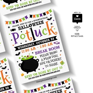 Halloween Potluck Invitation Template: Editable Canva Flyer for Office ...