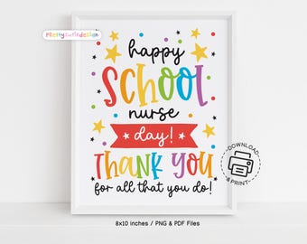 School Nurse Day Sign Printable, Happy School Nurse Appreciation Sign, Thank You School Nurse Gift, Colorful Nurse Office Decor