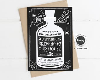 Witch Potion Halloween Party Invitation: Editable Canva Template (5x7" Printable Card)