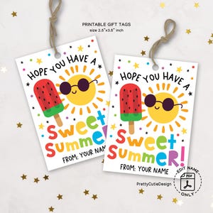 Etiquetas para presentes de verão, etiquetas para impressão de último dia de aula, etiquetas para presentes de fim de ano para estudantes, etiquetas para lembrancinhas de sorvete e sol