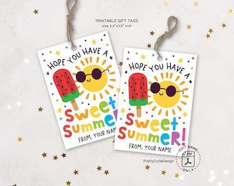 Sweet Summer Gift Tags, Last Day of School Printable Tags, End of Year Student Gift Tag, Ice Cream and Sunshine Favor Tags