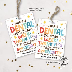 Etiqueta de presente para impressão da semana dos assistentes dentários, etiqueta de agradecimento para assistentes dentários, cartão de agradecimento pela semana de reconhecimento dos assistentes dentários