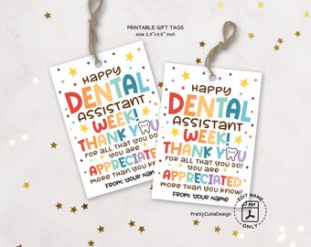 Printable Dental Assistants Week Gift Tag, Dentist Assistant Appreciation Favor Tag, Happy Dental Assistants Recognition Week Thank You Card