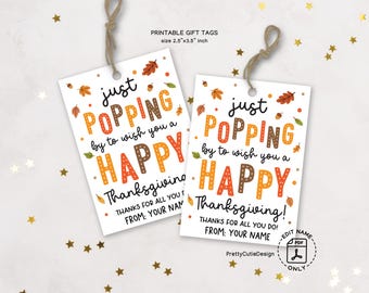 Thanksgiving Gift Tags Printable: Popcorn Favor Tags for Teacher Appreciation, Office Party Favors
