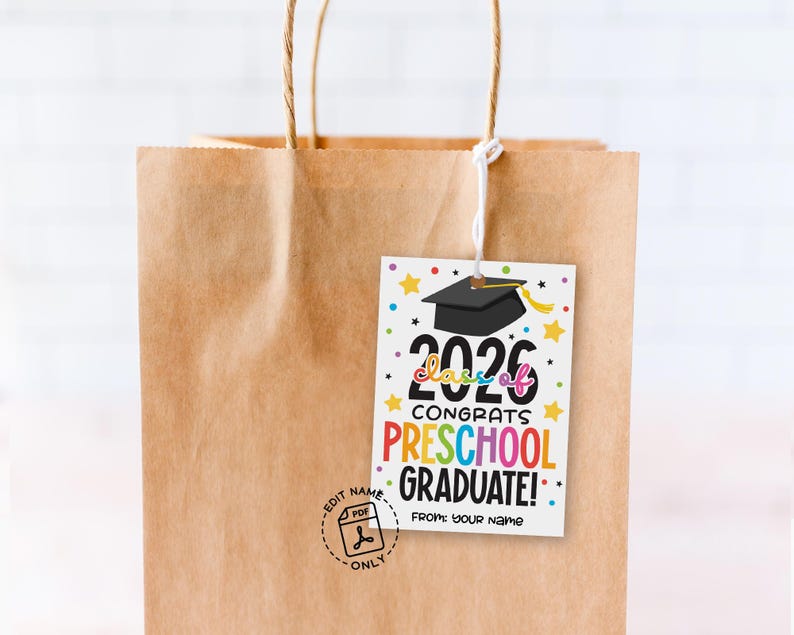 Preschool Graduation Gift Tags Printable, Congrats Graduate Party Favor ...