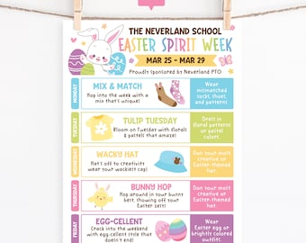 Easter Spirit Week Flyer Template, School Spirit Week Template, Spirit Week Schedule Canva Template, School Spirit Wear Editable Template