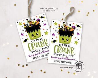 Frankenstein Halloween Gift Tags Printable, Kids Treat Bag Label (Digital Download)