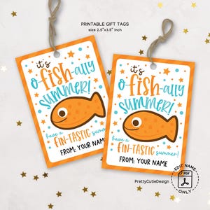 Étiquette-cadeau d'été It's O-Fish-Ally, Fin-Tastic à imprimer pour le dernier jour d'école, étiquette gourmande de fin d'année pour les enfants, les enseignants ou les étudiants