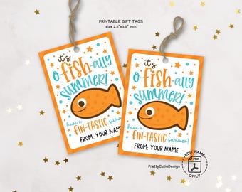 It's O-Fish-Ally Summer Gift Tag, Fin-Tastic Last Day of School Printable, End of Year Treat Tag for Kids, Teachers or Students