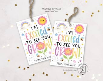 First Day of School Gift Tags Printable, I'm Excited to See You Grow Tags, Classroom Student Favor Tags, Teacher Welcome Goodie Back Tags