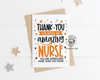 Thank You Nurse Card Printable, You Are Appreciated Greeting Card for Nurses Week, Instant Download, Nurse Appreciation Gift Idea