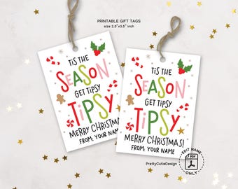 Wine Bottle Gift Tags, Tipsy Christmas Printable, Funny Drink Labels for Hosts