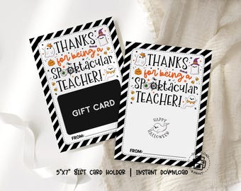 Halloween Gift Card Holder Printable, Spooktacular Teacher Appreciation Gift Card, Boo Cute Halloween Coffee Gift Card Holder