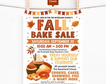Fall Bake Sale Flyer Canva Template: Editable School Fundraiser Poster, Autumn Theme