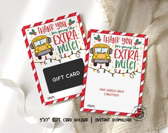 Bus Driver Gift Card Holder Printable, Extra Mile Christmas Appreciation, Candy Stripe