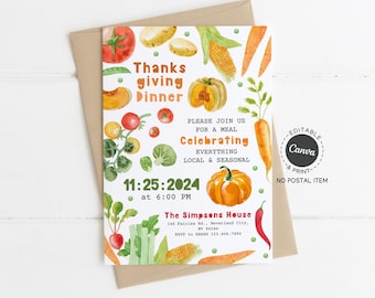 Thanksgiving Dinner Invitation Printable: Fall Harvest Party Invite Template for Friendsgiving or Family Gathering