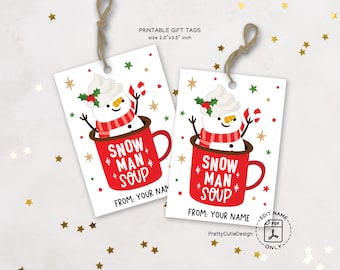 Snowman Soup Gift Tags, Christmas Cocoa Labels (Printable)