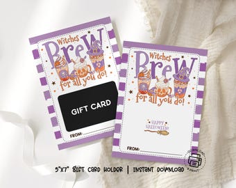 Halloween Gift Card Holder Printable, Witches Brew Appreciation Gift Tag, Purple Witch Coffee Gift Card Sleeve, Teachers Coffee Gift Card