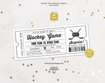 Printable Hockey Ticket Gift Certificate Template, Hockey Birthday Gift Ticket, Surprise Ticket Hockey Game Gift Voucher, Hockey Fake Ticket