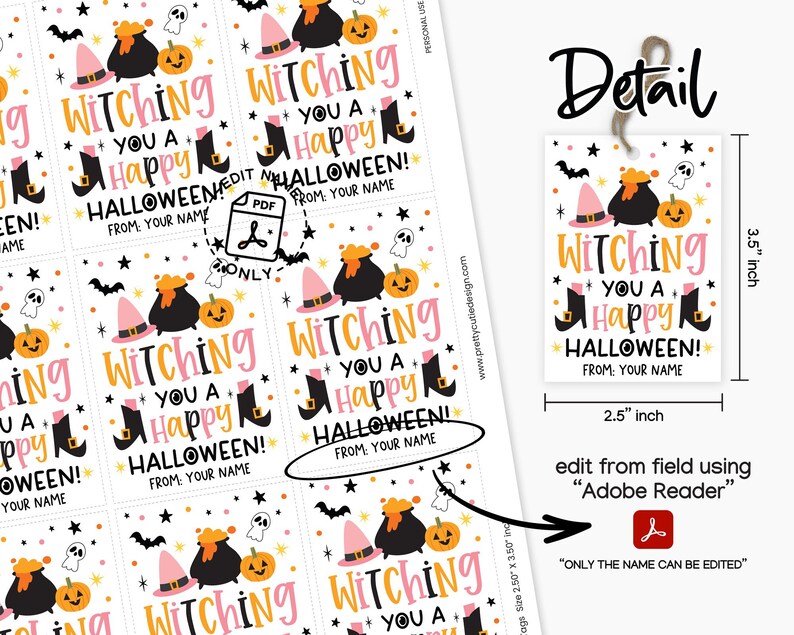 Witching You a Happy Halloween Gift Tags, Printable Halloween Classroom