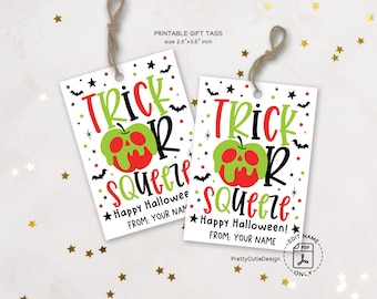 Printable Halloween Gift Tags, Trick or Squeeze Halloween Tag, Halloween Juice Pouch Tag, Halloween Classroom Treat Tag, Halloween Favor Tag