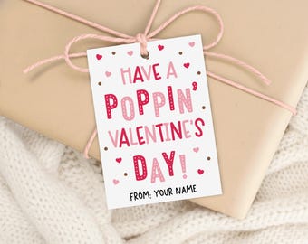 Popcorn Valentine Tags, Poppin’ Classroom Favor Printable, Kids Party Labels, Digital Download