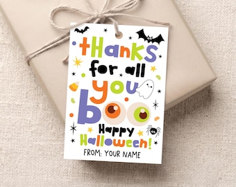 Halloween Appreciation Gift Tag Printable, Thanks for All You Boo, Candy Treat Favor for Teachers, Staff and Coworkers, Digital Download