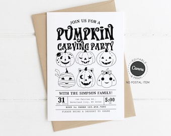 Pumpkin Carving Party Invitation: Halloween Fall Gathering, Editable Canva Template (5x7 inches)