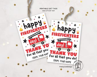 Firefighter Appreciation Tags Printable, Happy Firefighters Day Gift Tags, Fire Truck Thank You Tags, Firefighter Party Favor Labels
