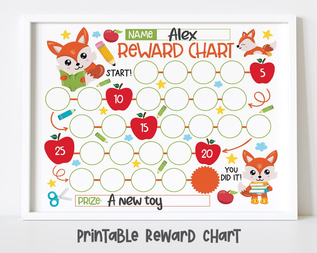 Printable Reward Chart for Kids, Cute Fox Behavior Chart, Editable ...