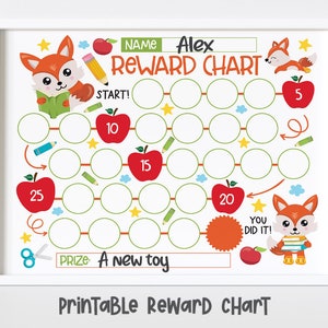 Printable Reward Chart for Kids, Cute Fox Behavior Chart, Editable Reward Tracker, Toddler Motivation Chart, Instant Download Reward System