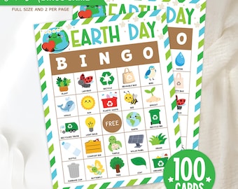 Earth Day Bingo Game Printable, Classroom Activity for Kids, Eco-Friendly Game for School, 100 Bingo Cards & Calling Tokens Instant Download