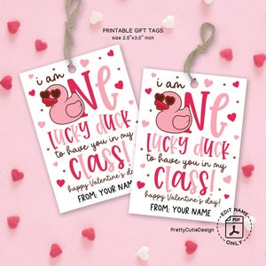 One Lucky Duck Valentine Tag, Rubber Duck Tag, Duck Party Favor Tags, Duck Printable Valentines Day Tags for Kids, Happy Valentines Day Tags