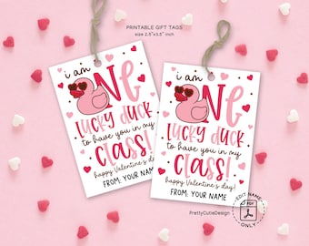 One Lucky Duck Valentine Tag, Rubber Duck Tag, Duck Party Favor Tags, Duck Printable Valentines Day Tags for Kids, Happy Valentines Day Tags