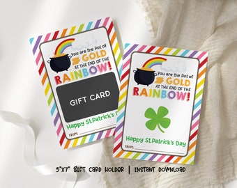 St Patricks Day Gift Card Holder, Pot Of Gold Giftcard Holder, Teacher Printable Gift Card Holders, Saint Patricks Day Coffee Card Holder